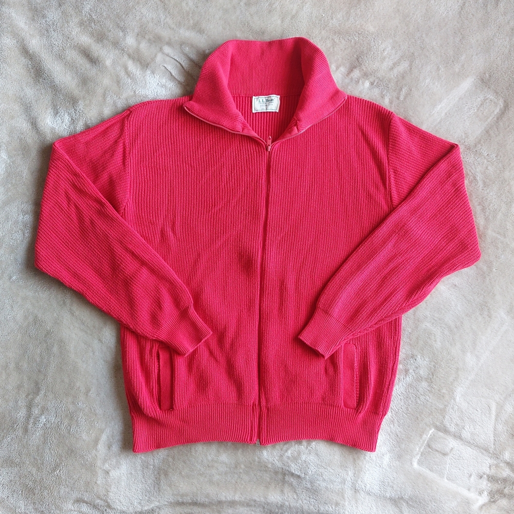 Vtg USA LL Bean Men's Red Full Zip Knit Cardigan Sweater | L